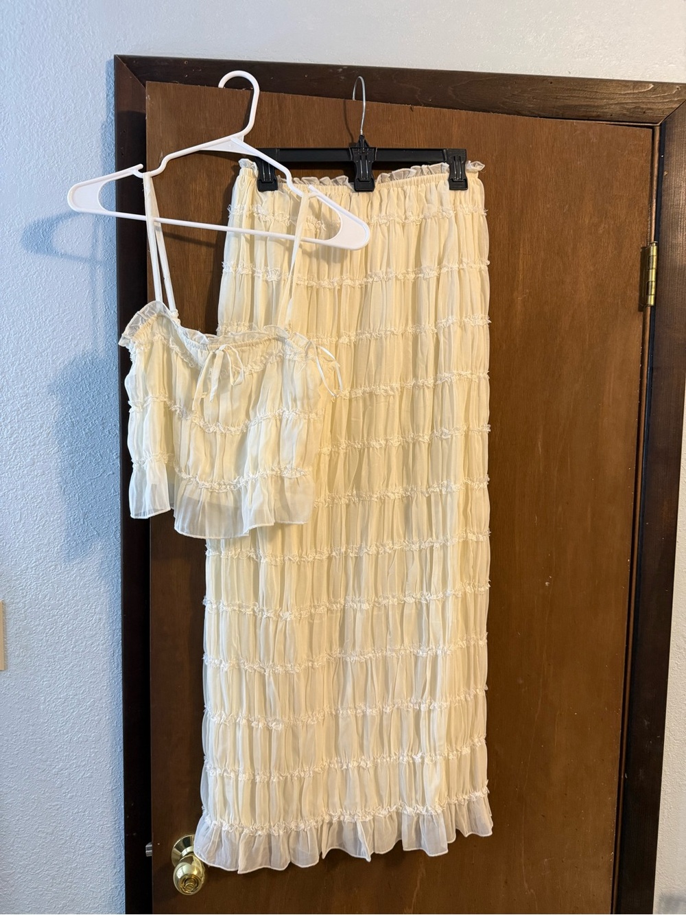 Cream Smocked Maxi Skirt Set
